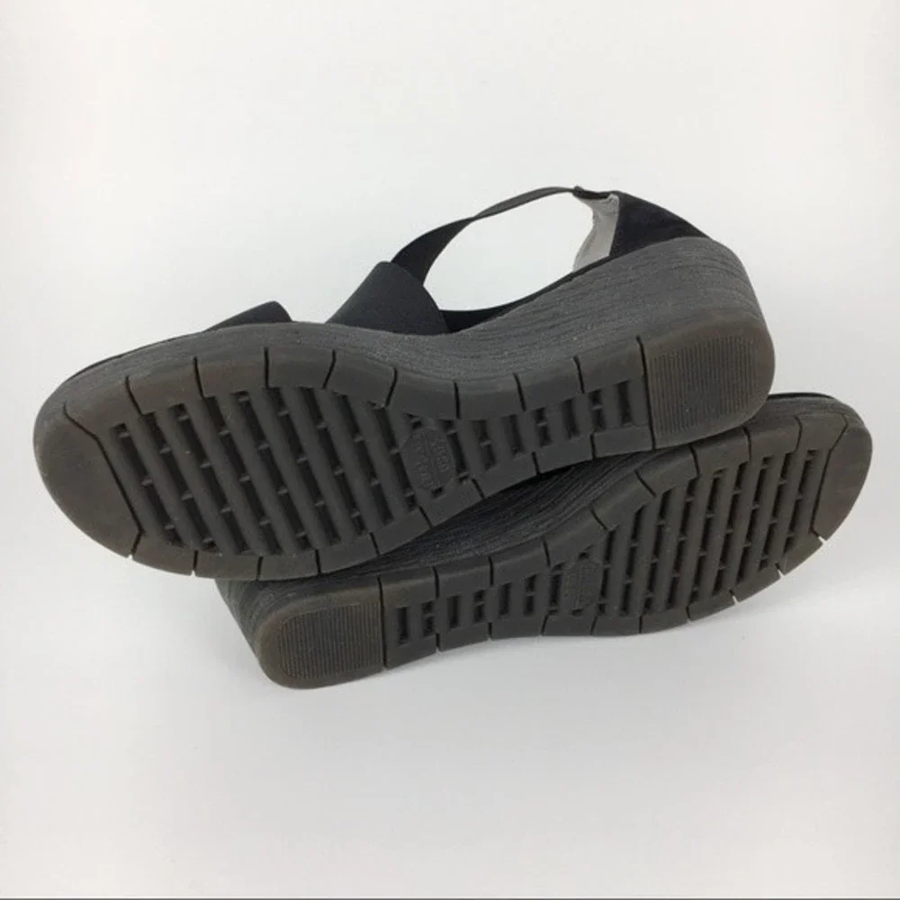 The‎ Flexx Womens Size 6.5 Happy Daze Black Elastic Platform Wedge Sandals Shoes